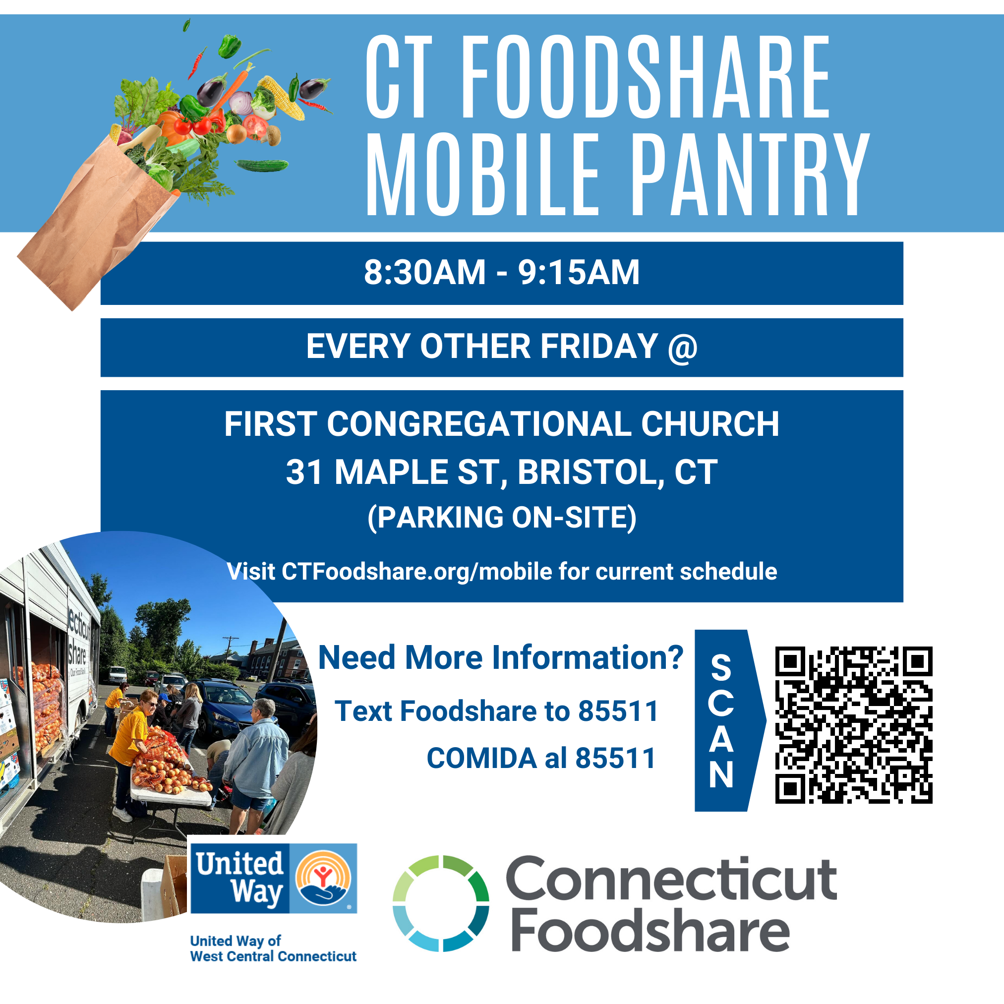 2025 CT Foodshare Information - Every other Friday at Frist Congregational Church Bristol, CT