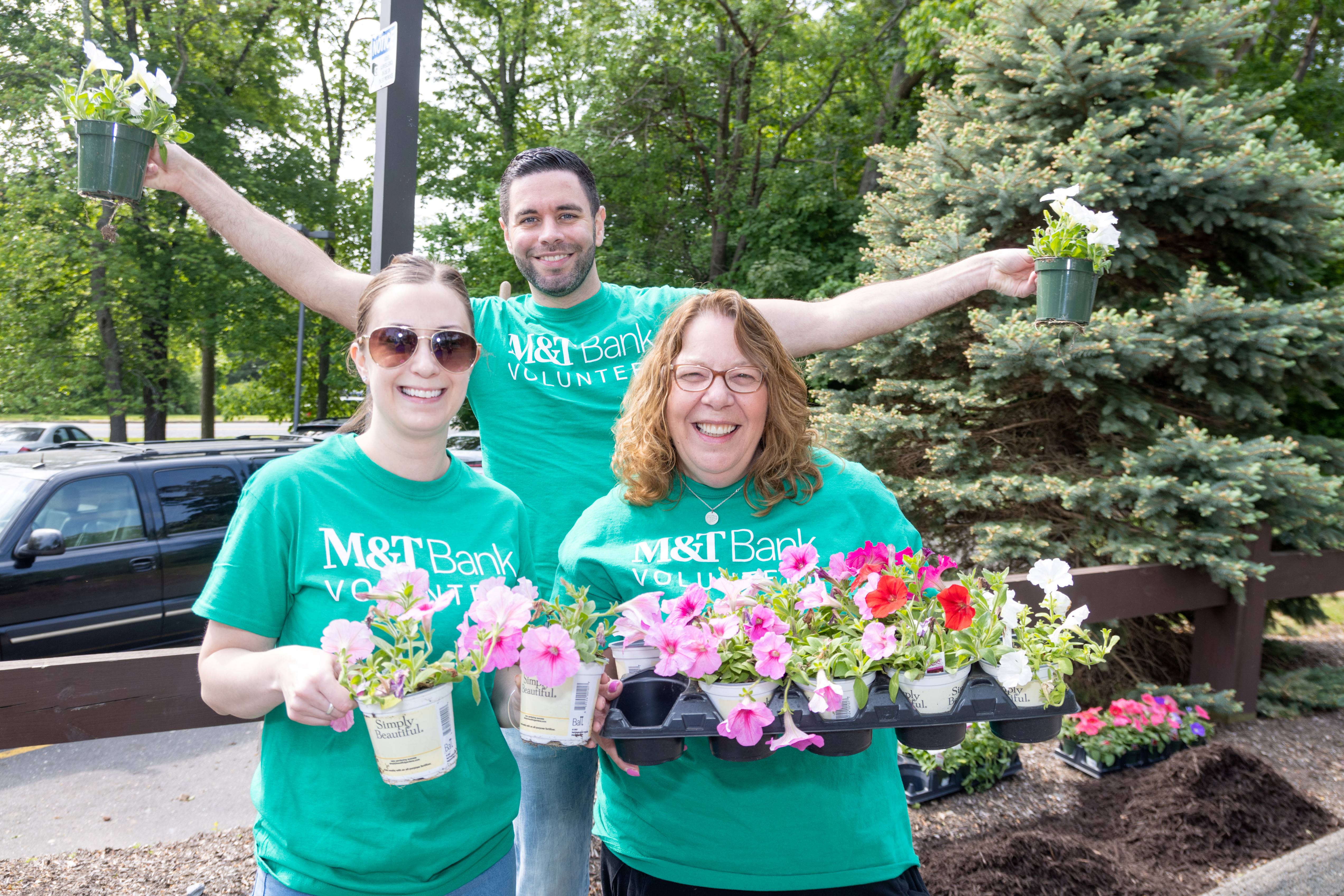 M&T Bank planting flowers at Wheeler Health in Plainville.
