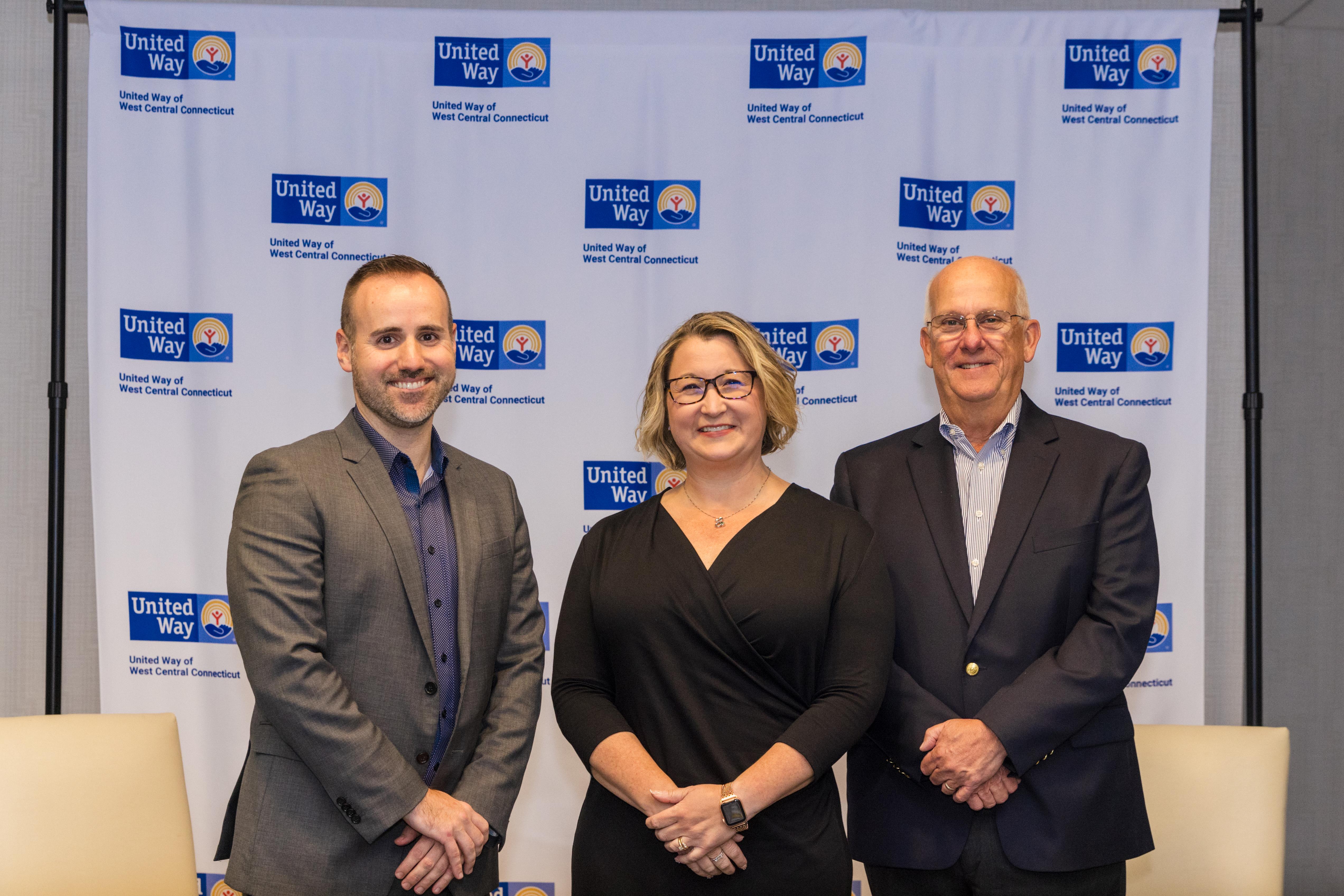 Keith Bernier, United Way of West Central Connecticut Board President, Katie D'Agostino, 2023 Campaign Chair and Mike Rivers, 2023 Leadership Chair